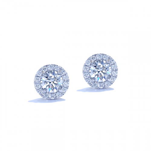 These gorgeous white gold round halo diamond earrings are the perfect gift for any occasion Perfectly crafted in 18k white gold with petite fine white diamonds.