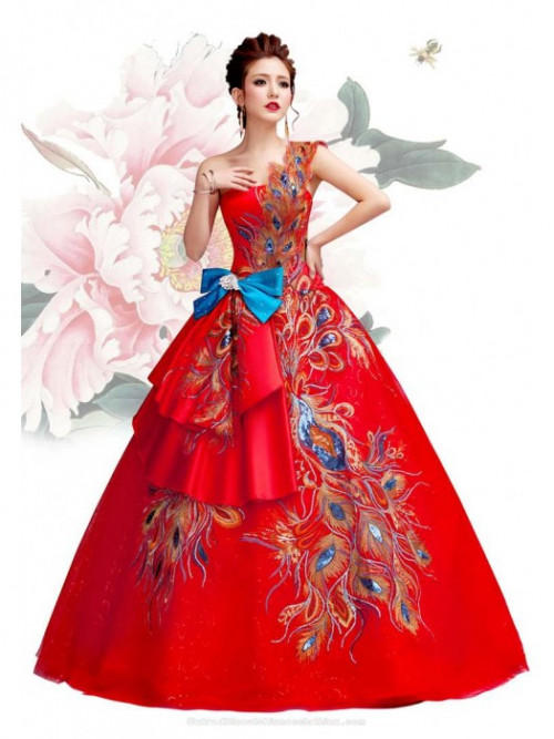 https://www.cntraditionalchineseclothing.com/embroidered-peacock-tail-one-shoulder-ball-prom-dress-chinese-red-bridal-wedding-gown.html