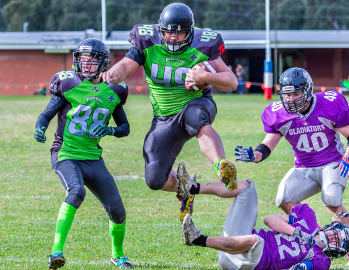 A spectacular hurdle from a Pakenham Silverbacks offensive player