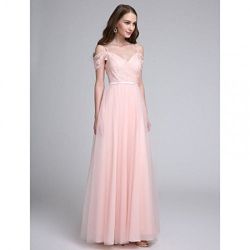 https://www.bridalfeel.co.nz/2017-long-floor-length-lace-dress-tulle-bridesmaid-dress-a-line-spaghetti-straps-with-lace-sash-ribbon.html