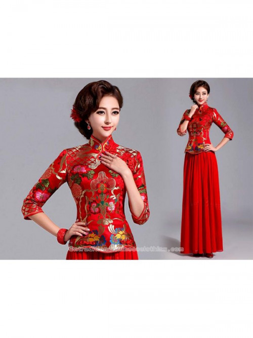 https://www.cntraditionalchineseclothing.com/floor-length-mandarin-collar-chinese-red-brocade-cheongsam-wedding-bridal-dress.html