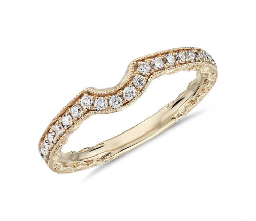 The ring you've selected is exceptional and deserves special attention Please phone a diamond and jewellery expert and they will help you complete your perfect ring How to preorder - We'll ship your ring overnight when it arrives. Match the elegance of your engagement ring with a wedding band that sparkles beautifully on its own merits From tasteful and delicate décor engraved in the sides to the milgrain corners, the beauty of diamond pavé framed on a gently curved 14k yellow gold band that makes a true love statement The item you've selected is exceptional and deserves special attention.