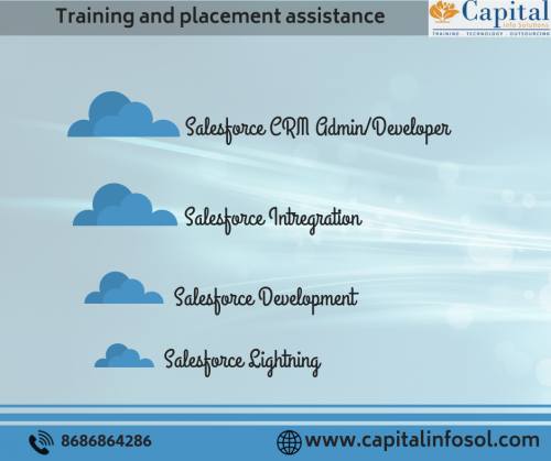 Join at Capital info solutions for professional training and placement assistance
Salesforce CRM Admin/Developer
Salesforce Integration
Salesforce Lightning
Salesforce Development
for more information and details 
visit: https://www.capitalinfosol.com/batches