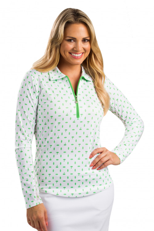 900462 SolCool Long Sleeve Print Polo Deauville Green SanSoleil UV 50 SPF 50 UPF 50 (2)