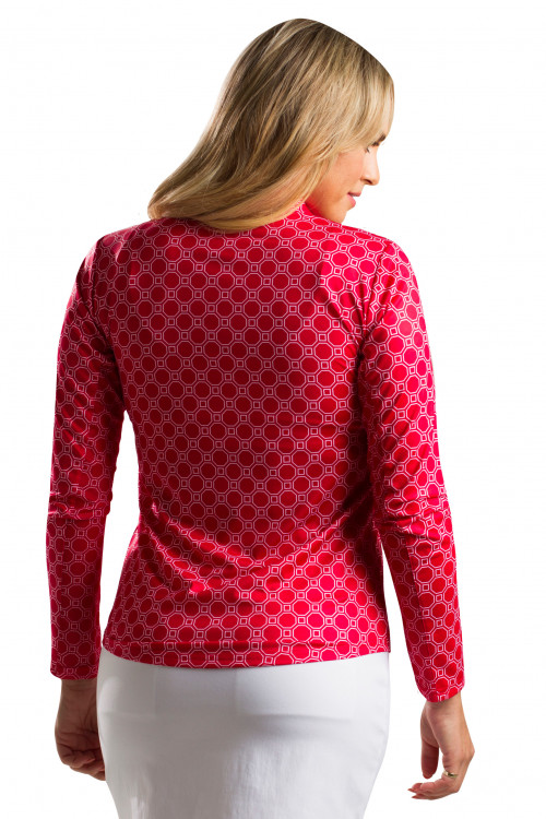 900462 SolCool Long Sleeve Print Polo Honeycomb RED SanSoleil UV 50 SPF 50 UPF 50 NEW (2)