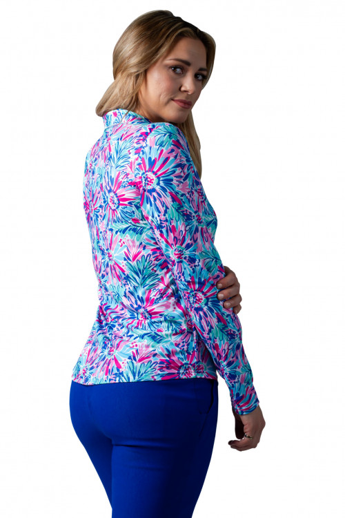 900462 SolCool Print Zip Polo. Lola Floral Print. SanSoleil (432) UV50