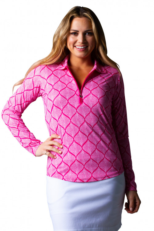 900462 SolCool Zip Polo. Morocco Pink. SanSoleil (8) UV50