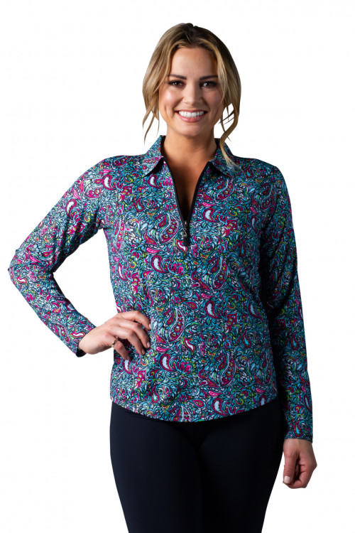 900462 SolCool Zip Polo. Passion Paisley SanSoleil (3) UV50