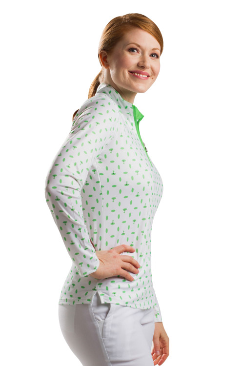 900463 SolCool Long Sleeve Print Zip Mock Deauville Green SanSoleil UV 50 SPF 50 UPF 50 NEW (1)