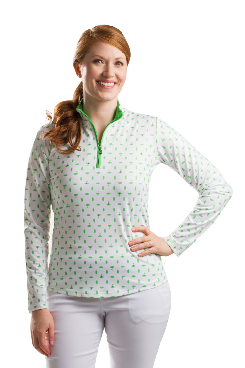 900463 SolCool Long Sleeve Print Zip Mock Deauville Green SanSoleil UV 50 SPF 50 UPF 50 NEW (3)