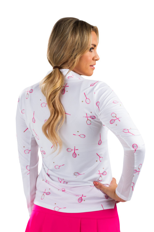 900463 SolCool Long Sleeve Print Zip Mock Match Play Pink SanSoleil UV 50 SPF 50 UPF 50 NEW (2)