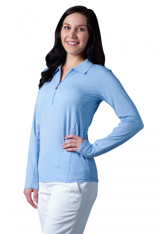 900601 SolTeK ICE Solid Zip Polo. Glacier Blue. SanSoleil (721) UV50