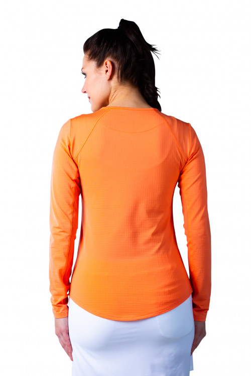 900603 SunGlow V Neck Solid Tennis Top. Papaya Coral. SanSoleil UV 50 (1)