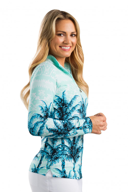 900611 SolTek ICE Long Sleeve Print Zip Mock Oasis Blue SanSoleil UV 50 SPF 50 UPF 50 (9)