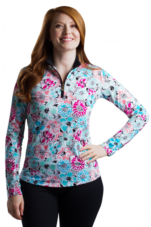 900611 SolTek ICE Long Sleeve Print Zip Mock Wildflower SanSoleil UV 50 SPF 50 UPF 50 (22) copy