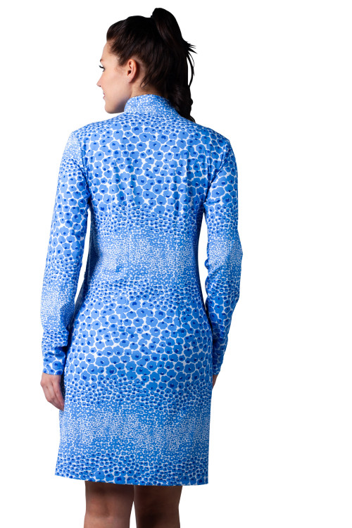 900720 C SolStyle ICE Zip Mock Long Sleeve Dress. Garland Cornflower Blue. SanSoleil (123) UV50