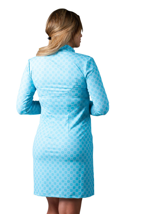 900720 C SolStyle ICE Zip Mock Long Sleeve Dress. Morocco Bermuda Blue. SanSoleil (104)