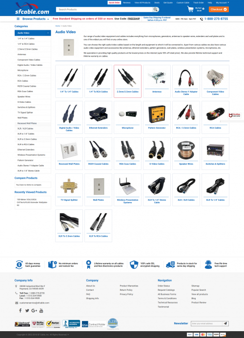 Get premium quality Audio Video and a wide range of other cables & components at wholesale prices. Our range of audio/video equipment and cables includes everything from microphones, generators, antennas to speaker wires, extenders and wall plates and is one of the widest you will find on any online store. View more https://www.sfcable.com/audio-video-accessories.html