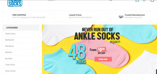 Shop Bulk Wholesale Socks, Beanies, Gloves, Backpacks, Flip Flops, & Clothing. FREE shipping over $99. Tiered Discount Pricing.

https://www.bulksocks.com/