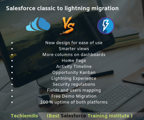 salesforce classic to lightning migration
What is Salesforce  classic and how Lightning comes with User Interface, Learn about Lightning apps, create one, and upgrade a Classic app to Lightning 
http://www.techiemills.com/