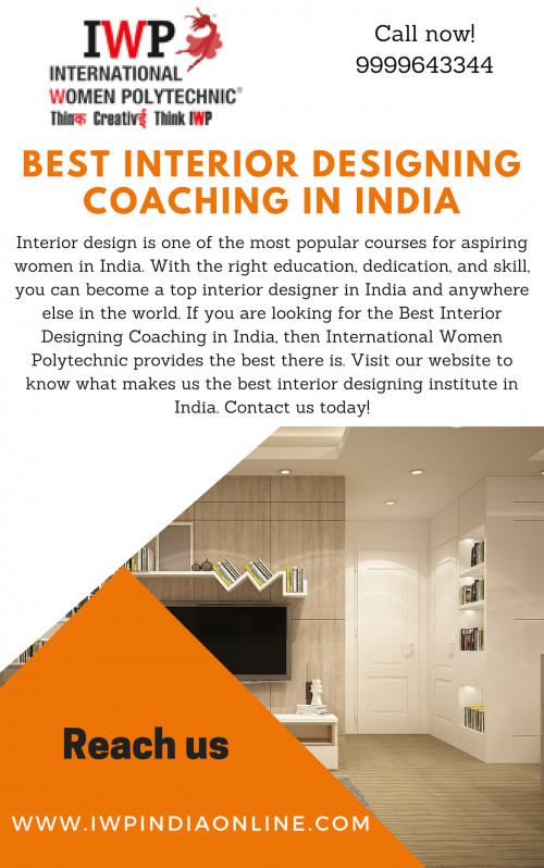 IWP is one of the Best Interior Designing Coaching in India. We offer a wide range of courses that are very popular with young and aspiring women. If you want to make a great professional career in Interior Designing, then IWP is the place to be! Let IWP show you how the best interior designers in the world make their mark!  Visit us now!

https://www.iwpindiaonline.com/interior-designing-institute.php