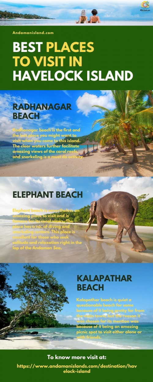 The Havelock islands are among the top beach destinations of India. Here are some best places to visit in Havelock Islands to get the best out of your visit. To know more visit at https://www.andamanislands.com/destination/havelock-island