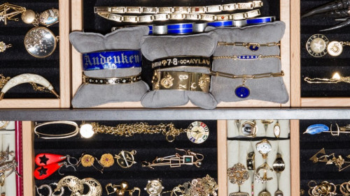 A miniature closet also houses her favorite costume pieces, all of them brightly colored and often worn right along with her fine jewelry Every piece