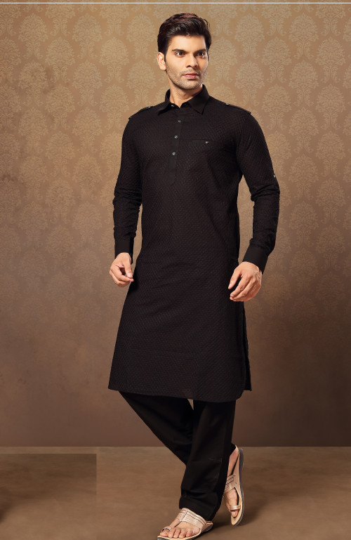 This Black Pathani Sherwani is of Shilpa Creation brand  which is perfect for Festival or Cewremonial. http://bit.ly/2NqWmki