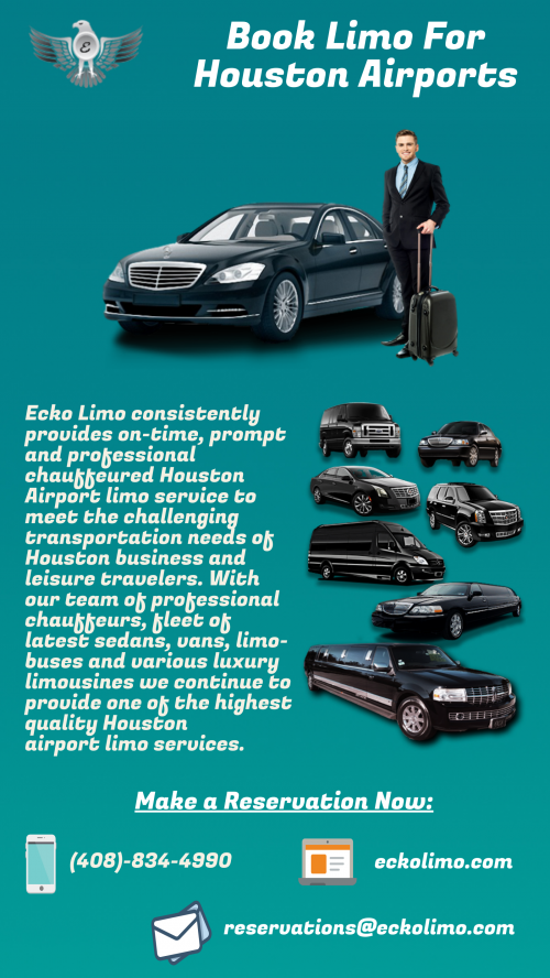 Ecko Limo consistently provides on-time, prompt and professional limousine service for Houston airports. To make a reservation you can visit: https://eckolimo.com/houston/