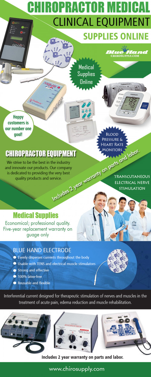 Chiropractor medical clinical equipment supplies online for medical purpose at https://chirosupply.com/pages/clinical-supplies

Find us:

https://goo.gl/maps/GjU1u1TtCnx

Those who have used BioFreeze will tell you how effective the product is and how it has relieved them of severe back pain. The product is not meant for back pain alone, and it can be used for any type of body pain including aching hips, shoulder, elbows, and knees. The gel has also been proven effective in treating arthritis pain, plantar fasciitis and diabetic neuropathy and even bursitis strike. Those suffering specifically from back pain will find the chiropractor medical clinical equipment supplies online that can perform instant pain relieve process. 

Deals in:

chiropractor medical clinical equipment supplies online
transcutaneous electrical nerve stimulation
chiropractor equipment
medical supplies
clinical supplies

Working Hour's: 

Monday   -   Friday: 8:30AM–5:30PM
Saturday - Closed
Sunday  - Closed

Address:

18601 Lyndon B Johnson Fwy #723, 
Mesquite, texas 75150, 
United States

Call Us     : +1 8775639660
Visit Our Website  : https://chirosupply.com/

Follow us on social media:

https://www.facebook.com/1800tens
https://twitter.com/Chiropractorho
https://www.instagram.com/chiropractorhome/
https://www.pinterest.com/chiropractorhome/
https://plus.google.com/u/0/116262421708187368035
https://www.youtube.com/channel/UCLGvPEu8jXz8-aHH9celOpA