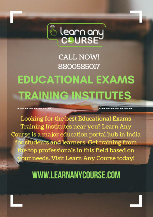 Want to get top Educational Exam Classes? Then, switch to Learn Any Course the major education hub in India for students. If you choose to seek out Educational Exams Training Institutes from Learn Any Course, you will get access to all the best educational exam coaching classes in Dwarka Mor, Maharashtra, Arjun Park & Madhya Pradesh. To know more check out our website. 

https://www.learnanycourse.com/in/search-institute/educational-exams