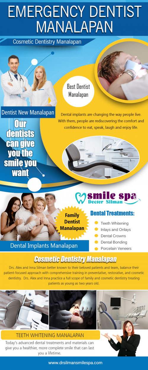 Significant Benefits of Dental Implants in Manalapan at https://goo.gl/maps/wSUXG4romwn

Products/Services–  :	general dentistry, cosmetic dentistry, oral hygiene, porcelain veneers, dental implants, bridges, family dentistry

Year Established:	2002

Most dental implants can be safely done in the dentist's office under local anesthesia. A slightly more complicated procedure may require hospitalization and intravenous sedation. Every dental implant procedure is different because it involves the patient's preference, the experience of the dental surgeon and the overall need of the situation. As Dental Implants in Manalapan is an expensive treatment, it is advisable to consult an excellent dental surgeon and finds the pros and cons before opting for it.

For more information about our services click below links: 
https://www.diigo.com/user/dentistnewmanal
https://www.unitymix.com/dentistnewmanalapan
http://ttlink.com/dentistnewmanalapan
https://dashburst.com/dentistnewmanalapan
http://www.cross.tv/profile/706413
https://followus.com/dentistnewmanalapan
https://dentistnewmanalapan.contently.com/
https://itsmyurls.com/dentistnewmanal

Contact Us:     Dr Silman Smile Spa
270 Route 9 North, Manalapan Township, NJ 07726, USA
Phone Number:	(732) 577 1515
Fax:		732 577 1515
Website:	https://www.drsilmansmilespa.com/contact-us/
Email Address:	drsilmannj@gmail.com

Hours of Operation:	Mon 9.30am-6.00pm tues 9.30am-8.00pm wed 9.30am-8.00pm thurs 9.30am-8.00pm fri 9.30am-4.00pm sat 8.30am-2.00pm sun closed
