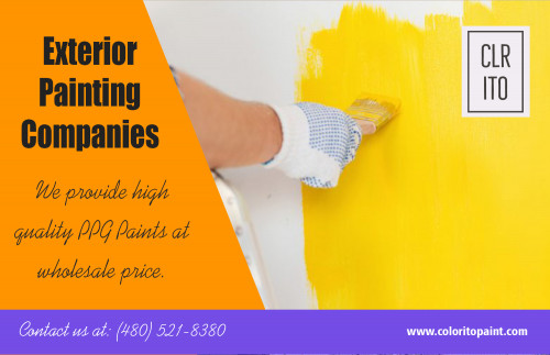 How To Choose The Right Exterior Painting Companies AT  https://coloritopaint.com/exterior-painting-companies/
A painting company with a long history of excellent service has experienced several style, design, and environmental influences. The painters are well-trained and educated in the multitude of water-based and oil-based paints, the variety of surfaces that require updating and how they respond to paint. Look for Exterior Painting Companies that have a good reputation. That is why you might want to ask friends and family for recommendations. They might suggest particular companies that offered exceptional services to them in the past. 
Social : 
https://audiomack.com/song/phoenixhousepainting/arizona-painters
https://www.spreaker.com/episode/16458080
https://vocaroo.com/i/s1NonClrhVy7
https://www.blubrry.com/arizonapainting/40194177/arizona-painting/