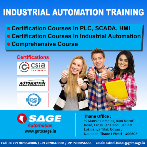 Sage Automation India’s Leading Industrial Automation training institutes in Thane Mumbai.Tell us more about your requirements so that we can connect you to the right Industrial Automation And Provides extensive knowledge starting from basics to the level of higher expertise in the domain..For More Details : http://www.gotosage.in/industrial-automation-training-institute-in-thane-mumbai.php Or http://www.gotosage.in/ Or http://www.gotosage.in/contact-us.php Or Contact On : +91 7208056688, 022-65556688