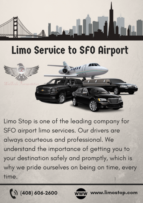 Limo Stop is one of the top company for SFO airport limo services. To book a limo for SFO airport you can call us at 408-606-2600 or visit: https://www.limostop.com
