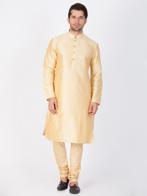 This Men Gold Cotton Silk Kurta And Pyjama Set is perfect to wear and attend any special events. http://bit.ly/2QcF2Nb