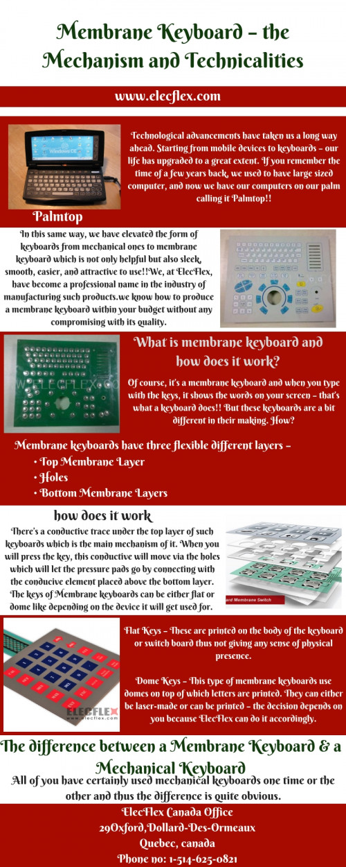 You have definitely heard about membrane keyboard. But this article from ElecFlex will tell you about their mechanism for better understanding. For more details please visit https://bit.ly/2TopsA7