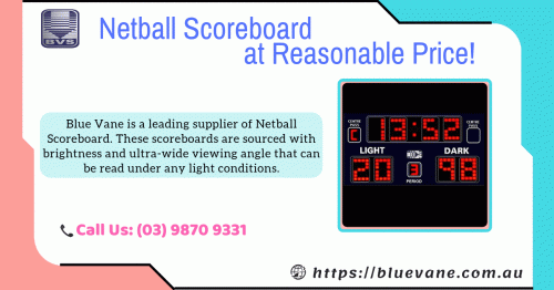 Blue Vane is a leading supplier indoor and outdoor scoreboards in Australia. From these scoreboards Blue Vane Supply Netball Scoreboard. These scoreboards come with wide viewing angle, ultra-bright  LED digits suitable for viewing in direct sunlight. They are designed for permanent installation or can be portable in all environments. For more inquiries call on (03) 9870 9331. To see more details visit: https://bluevane.com.au/netball-scoreboard/