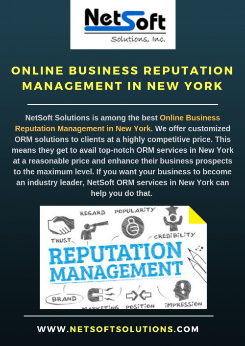 Online Reputation Management or ORM is a very prominent digital marketing service. For the remediation and management of the same, NetSoft Solutions is a reliable and trustable name to bring back the reputation to its place again. Get in touch with NetSoft Solutions and build a remarkable Online Business Reputation Management in New York. 

http://www.netsoftsolutions.com/business-reputation-management/