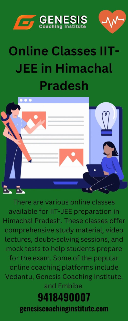 There are various online classes available for IIT-JEE preparation in Himachal Pradesh. These classes offer comprehensive study material, video lectures, doubt-solving sessions, and mock tests to help students prepare for the exam. Some of the popular online coaching platforms include Vedantu, Genesis Coaching Institute, and Embibe. These platforms offer courses for JEE Main, JEE Advanced, and other engineering entrance exams. Students can also access these classes from the comfort of their homes and study at their own pace. However, it is important to choose a reputed coaching platform with experienced faculty and a proven track record of success.