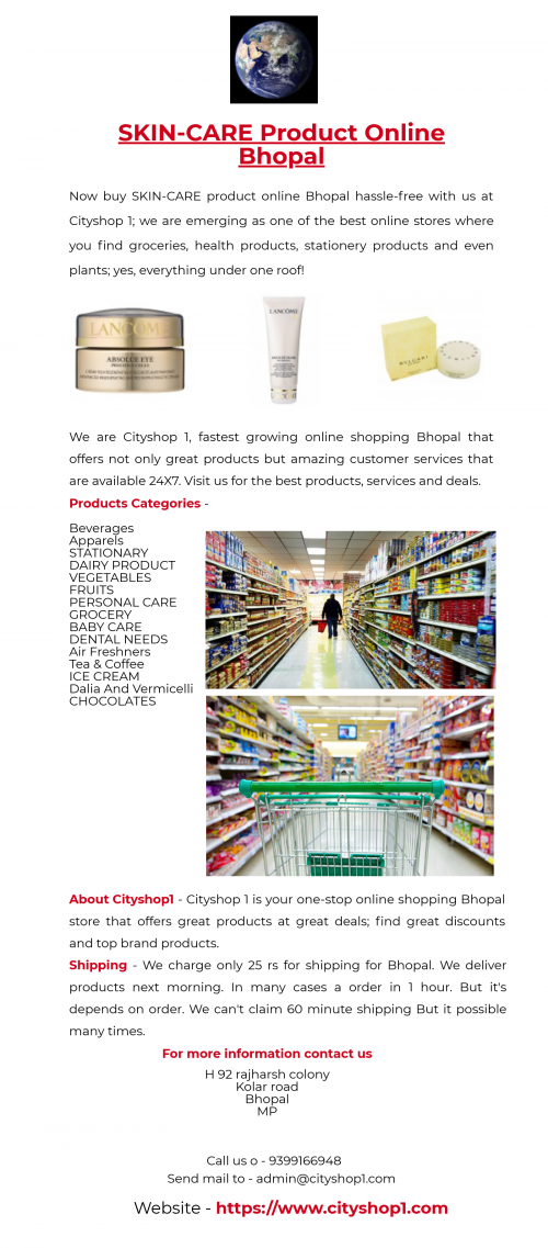 Now buy SKIN-CARE product online Bhopal hassle-free with us at Cityshop 1; we are emerging as one of the best online stores where you find groceries, health products, stationery products and even plants; yes, everything under one roof! Visit us now.
https://www.cityshop1.com/skin-care