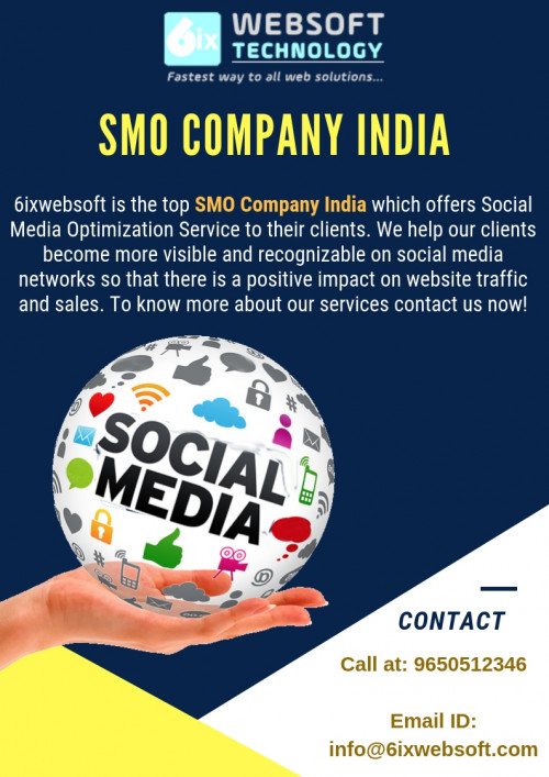 6ixwebsoft best SMO Company India, provide quality based SMO services. Our procedures for affordable SMO services like Banners, Ads management, Emailers etc. are unique and always user-centric. For more queries and details visit our website today!

https://6ixwebsoft.com/in/social-media-optimization-smo/