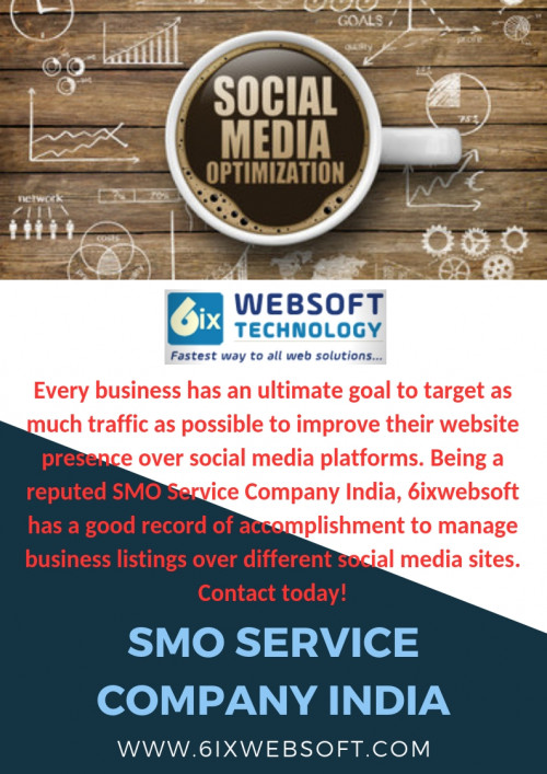 Social Media Optimization Services have become a crucial part of the overall digital marketing process. As an SMO Service Company India, 6ixwebsoft can help you create a strong brand identity on social media with the reputation you desire. Grow your business with the top SMO Company in India. 

https://6ixwebsoft.com/social-media-marketing/