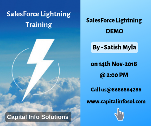 #Salesforce #Lightning DEMO 
on 14th Nov-2018 @ 2:00 PM 
Salesforce Lightning Training
Call: 8686864286
https://bit.ly/2KJwqKB
#lightningexperience #lightningcomponents #salesforcelightning #technology 
#integration #DEV601 #development #cloud #corporate  #ap #telangana #India 
#dreamforce #visualforce #leads #app #applications #learning 
https://www.capitalinfosol.com/courses/salesforce-lightning-training