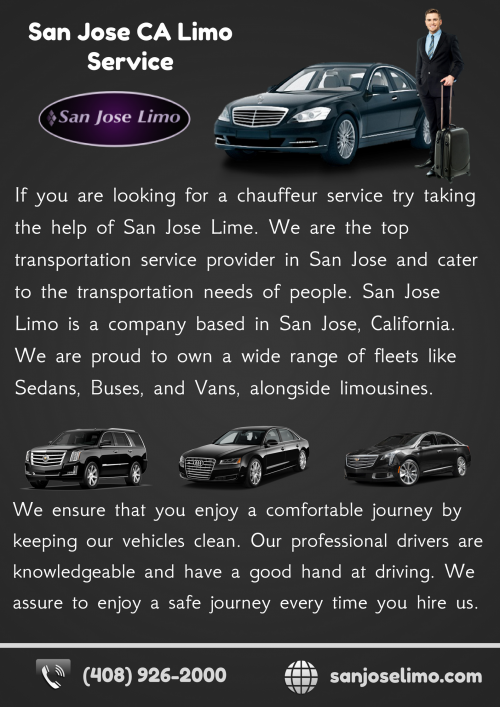 Are you looking for limo service in San Jose CA? If yes, then you are at the right place. Get in touch with us at 408-926-2000 for more information or visit https://www.sanjoselimo.com/