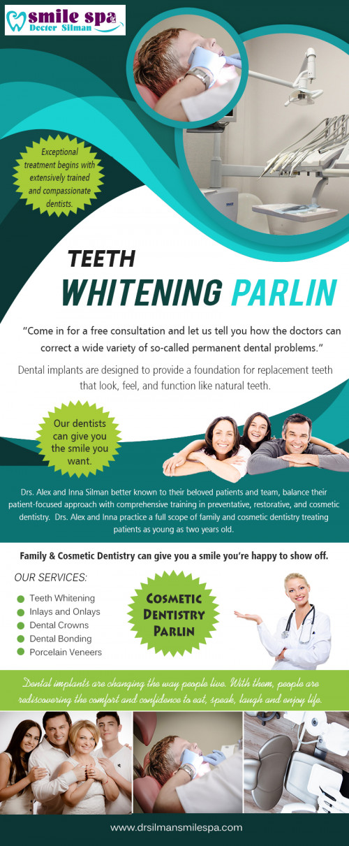 Teeth Whitening Parlin - How To Get White Teeth Overnight at https://www.drsilmansmilespa.com/contact-us/parlin/

Products/Services – :	general dentistry, cosmetic dentistry, oral hygiene, porcelain veneers, dental implants, bridges, family dentistry

The most effective and safest method of Teeth Whitening Parlin is the dentist-supervised procedure. First, the dentist will determine whether you are a candidate for teeth whitening and what type of whitening system would provide the best results. The dentist should also go over what you can expect for your situation. Before the teeth whitening treatment, most dentists clean the teeth, fill any cavities, and make sure the patient's gums are healthy.

Year Established:	2002
Hours of Operation:	Mon 9.30am-6.00pm, tues 9.30am-8.00pm, wed 9.30am-8.00pm, thurs 9.30am-8.00pm, fri 9.30am-4.00pm, sat 8.30am-2.00pm, sun closed
Service Areas :	Parlin New jersey

For more information about our services click below links:
https://www.scoop.it/u/dentistnewparlin/curated-scoops
https://pathbrite.com/dentistnewpar/profile
https://www.myvidster.com/dentistnewparlin
https://en.clubcooee.com/users/view/dentistnewparlin
https://list.ly/dentistnewparlin/lists
https://manufacturers.network/user/familydentistparlin/

Contact Us: Dr Silman Smile Spa
499 Ernston Rd, suite B-7, Parlin, NJ 08859, USA
Phone Number:	732 721 9300
Email Address :	   drsilmannj@gmail.com
Brands:	           Invisalign