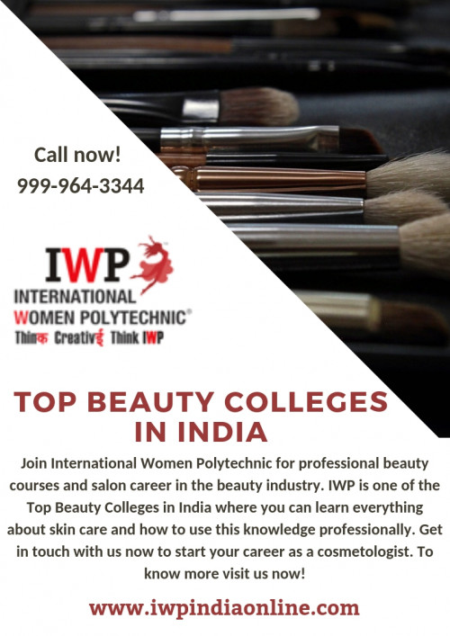 Join International Women Polytechnic for professional beauty courses and salon career in the beauty industry. IWP is one of the Top Beauty Colleges in India where you can learn everything about skin care and how to use this knowledge professionally. Get in touch with us now to start your career as a cosmetologist. To know more visit us now!

https://www.iwpindiaonline.com/beauty-institute.php