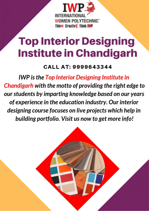 At IWP, we set up high standards of performance thus enabling you to rise to the challenges present during the course as well as later stages in future. Our Top Interior Designing Institute in Chandigarh focuses on communication skills and ability to work as a team. Contact us today to know more about our interior designing & decoration course.

https://www.iwpindiaonline.com/location/chandigarh/interior-designing-institute/