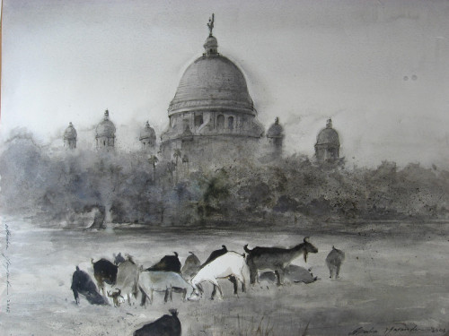 The Victoria Memorial in Calcutta canvassed beautifully by the artist in this painting!! For more info-https://indianartideas.in/artwork/victoria/908