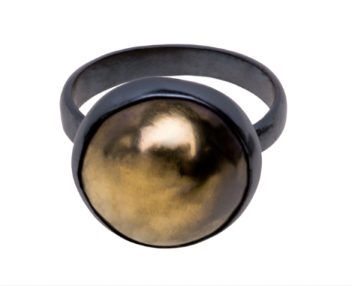 These lightweight rings are fabricated in 2 forms either a hollow 22k gold form with a black argentium sterling silver bezel or a black argentium sterling silver hollow form with a 22k gold bezel.